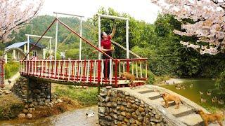 Complete Building Solid Bridge - Connect The Two Bridge Piers with Long Bamboo Trees - Village Life