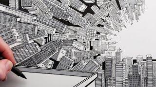 Learn to Draw Inception's Folding City using Basic One-Point Perspective