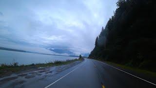 Alaska : Glacier Highway - Point Bridget State Park to Douglas Island rainy scenic drive 4k