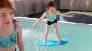 ADLEY can POOL SURF ‍️  Hot Tub surfing in our backyard and Navey learns how to paint crafts!!