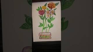 How to draw flower Marigold & Zinnia & Frangipani water colour#easypaintingideasforkids #