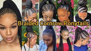 Classic Updo Cornrow Braids for Black women | Braided Ponytail Hairstyles | Stitch Braids Cornrows.