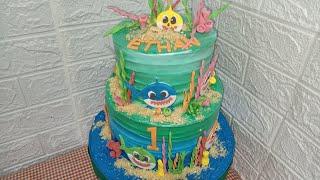 Baby Shark theme cake, Boiled Icing, Fondant look | Chochon cakes