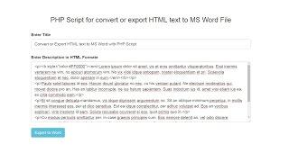 PHP Script for convert or export HTML text to MS Word File