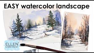 Watercolor Beginner Winter Landscape Tutorial