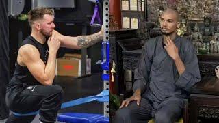 Luka Doncic in the gym lifting weights and Victor Wembanyama practicing as a Monk