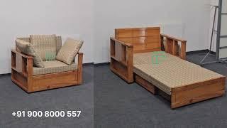 Sofa cum bed single size bed in natural solid wood