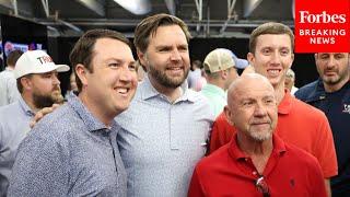 JUST IN: JD Vance And Donald Trump Jr. Walk Through Pits, Meet Drivers At Charlotte Motor Speedway