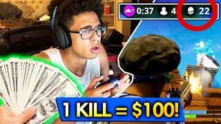 HE’S RICH NOW!! GIVING MY ROOMMATE $100 FOR EVERY KILL in Fortnite: Battle Royale