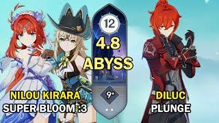 Nilou x Kirara Super Bloom & Diluc Plunge | Spiral Abyss 4.8 Floor 12 (9 Stars) | Genshin Impact【原神】