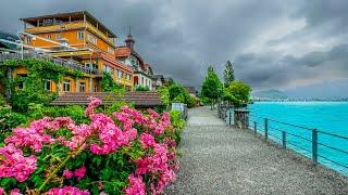 Refreshing summer rain in Brienz, Switzerland  Swiss village 4K