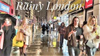 London Rain Walk. Piccadilly Circus, Oxford Street, Regent Street, London West End Rain Walk.