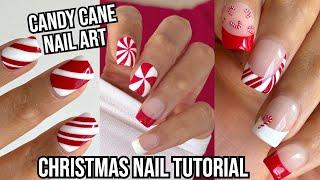 CHRISTMAS NAIL ART TUTORIAL 2024 , candy cane nail art designs , how to do Christmas nails