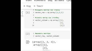 1. 1. Создание вектора в Python #python, #pythonshorts,  #программирование,  #обучение