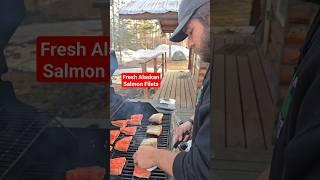 Cadre dinner of fresh Alaskan salmon filets during Academy set-up #wildlandfirefighters #alaska