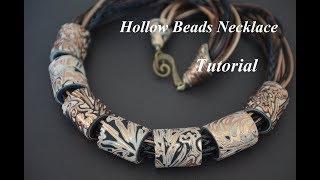 DIY polymer clay hollow cylinder beads necklace Fimo tutorial колье из полимерной глины collier