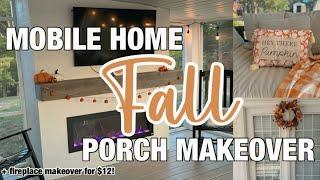 *NEW*  FALL MOBILE HOME PORCH MAKEOVER ON A BUDGET | outdoor fireplace makeover for $12!