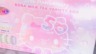 Hello Kitty 50th Anniversary Can Boba Tea Variety Box Drink #asmr #hellokitty #boba #sanrio #kawaii