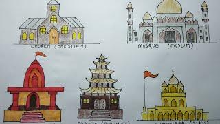 How to draw | sketch | places of worship