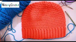 How to CROCHET a RIBBED BRIM BEANIE - Hat by Melody Crochet