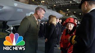 Queen Visits U.S. Marines Aboard New British Aircraft Carrier