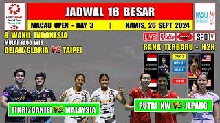 Jadwal 16 Besar Macau Open 2024 Hari Ini ~ FIKRI/DANIEL vs MALAYSIA ~ PUTRI KW vs JEPANG ~ 8 Wakil