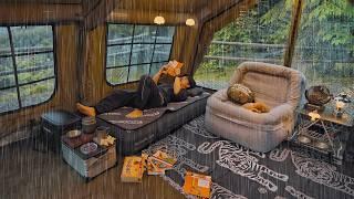 Camping in Heavy Rain with My Dog . 2-Room Inflatable Tent . Sound of Rain ASMR