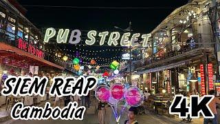 Pub Street | Evening walk through the center of Siem Reap, Cambodia | 4K