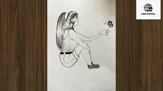 How to Draw a Girl sitting with Butterfly || Pencil sketch for beginner || Girl drawing || Drawing