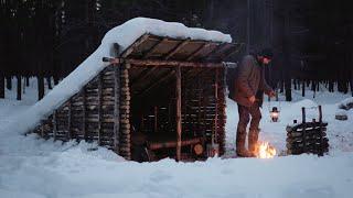 Solo Winter Camping at my Bushcraft Shelter - Dutch Oven Mule Deer Roast - Camp Deadhorse