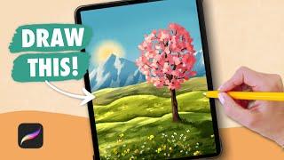 Draw With Me - Painterly Landscape | Procreate Digital Art Drawing Tutorial for Beginners