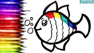 Rainbow Fish  Drawing, Colouring for Kids, Drawing for Kids, @DRAWINGWITHNITA