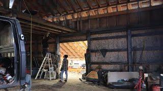 Installing Lights In Our Post And Beam Building... Heather Is On Light Duty.