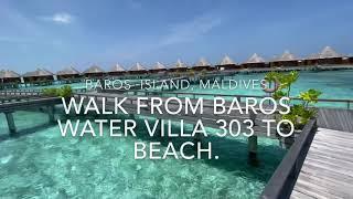 Walk from Baros Water Villa 303 to beach. Baros Maldives