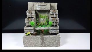 Min sharshara yasash How to make easy cement and Styrofoam mini waterfall water fountain