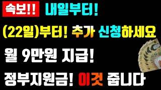 속보! (내일 22일)부터! 월 9만원 지급!! 정부지원금 이것 신청해서 지급 받으세요!!