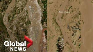 Pakistan floods: Satellite images show before and after as floodwaters create inland lake