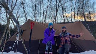 Luxe Twinpeak Overnighter with massive stove | Hot Tent Winter Camping with My Daughter