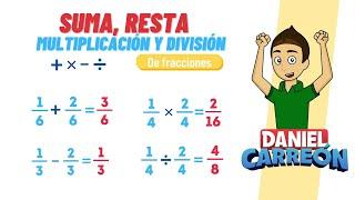 SUMA, RESTA, MULTIPLICACIÓN Y DIVISION DE FRACCIONES Super facil - Para principiantes.