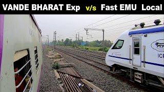 ‎️‍Dangerous TRAIN RACE : Vande Bharat Express v/s Fast EMU Train | Brutal Overtake & Parallel Run