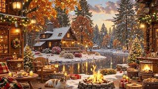 Cozy Cabin Coffee Shop  Relaxing Jazz & Fireplace Ambience by the Lakeside for a Peaceful Winter