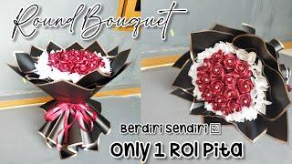 DIY HOW TO MAKE ROUND BOUQUET FROM SATIN RIBBON FLOWERS EASY || BUKET BUNGA SATIN WRAPPING KE ATAS