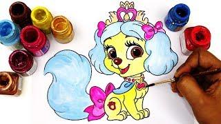 colouring Wisker Haven palace pet muffin, snow white's pet puppy, colouring book pages for kids