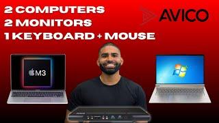 Avico KVM Switch - Apple MacBook Pro M3 & Lenovo Windows Laptop- 2 Monitors 2 PC KVM Switch