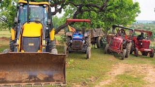 JCB 3dx Backhoe Fully Loading Mud in Mahindra 275 Mahindra 265 with Powertrac Tractor #jcb #tractor