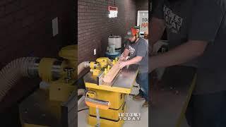 Cutting a large chamfer into a solid oak timber using the 5hp Powermatic shaper!