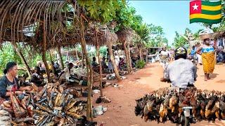 Rural village market day in Togo west Africa . Cost  of organic food in my African village