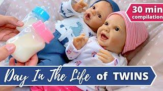 Reborn Baby Day In The Life: Feeding, Changing, Swaddle & Bath With Kinby Twins Kate & Nate!