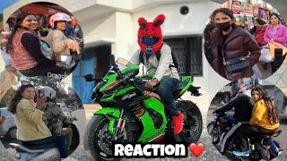 Cute Girl Reaction on Kawasaki Z900 | Bunny Helmet Cover | Market Reaction 2 #z900 #kawasaki #cute