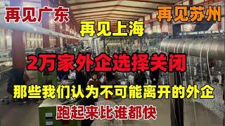 再见苏州！再见上海 ！再见广东！2万多家企业选择关闭，那些我们认为不可能离开的外企，跑起来比谁都快，有人红了眼，有人冷眼旁观，中国的土地上几乎看不到正经的外商了#苏州#外企#上海#失业#工作#中国